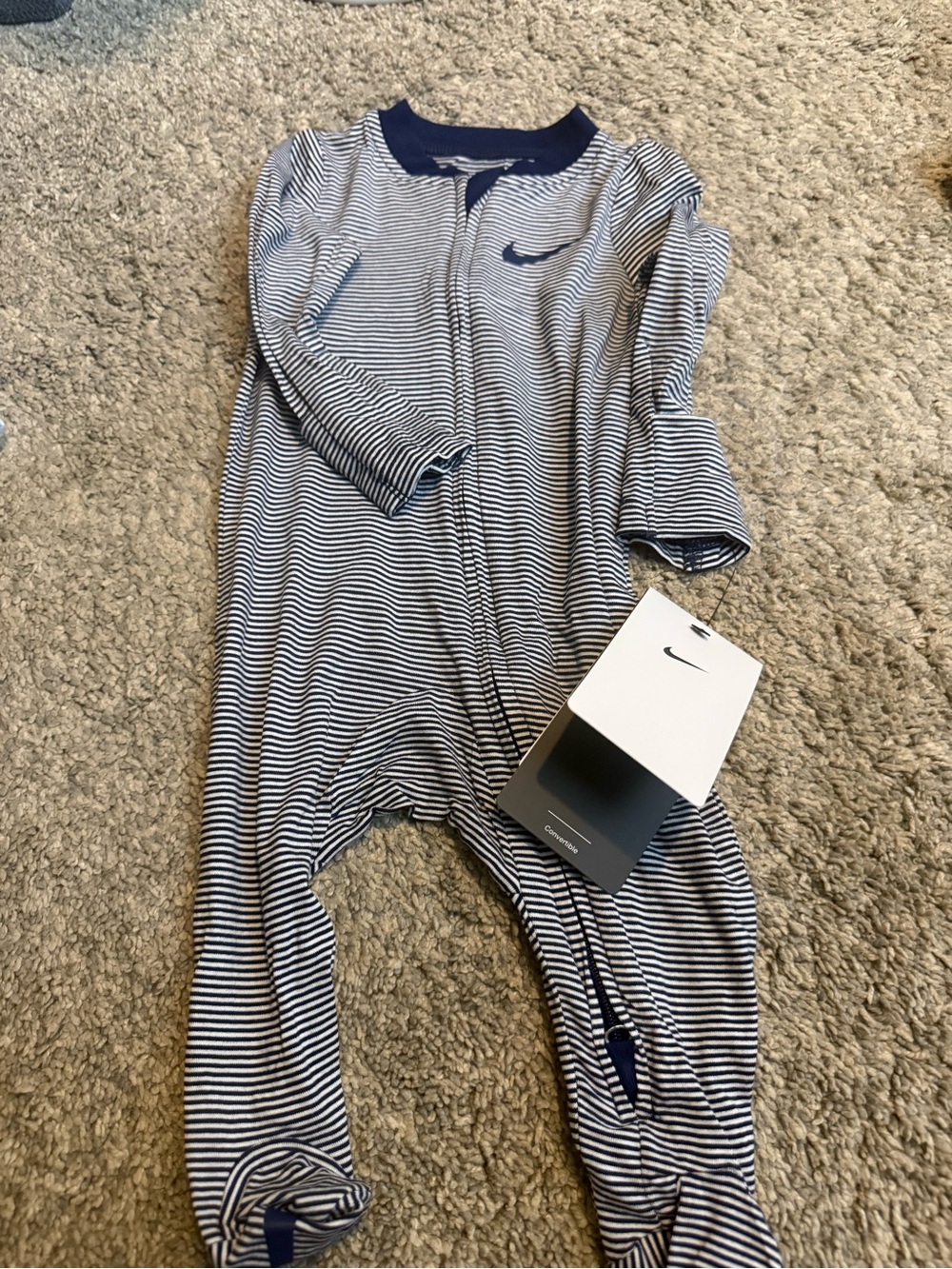 Nike Navy and White Striped Footed Sleep Sack